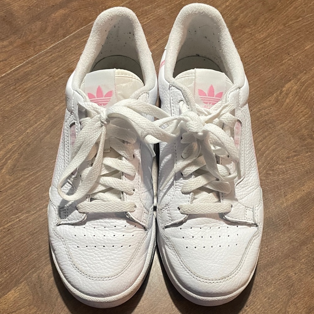 Adidas Women's White Sneakers with Pink Accents